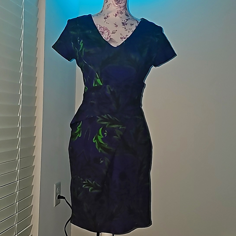 Vintage Daslu Basic purple and green fitted dress size M